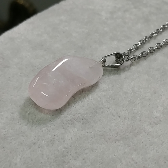Rose Quartz Necklace Natural Gemstone Pink Crystal Pendant Stainless-Steel Chain - Picture 8 of 17